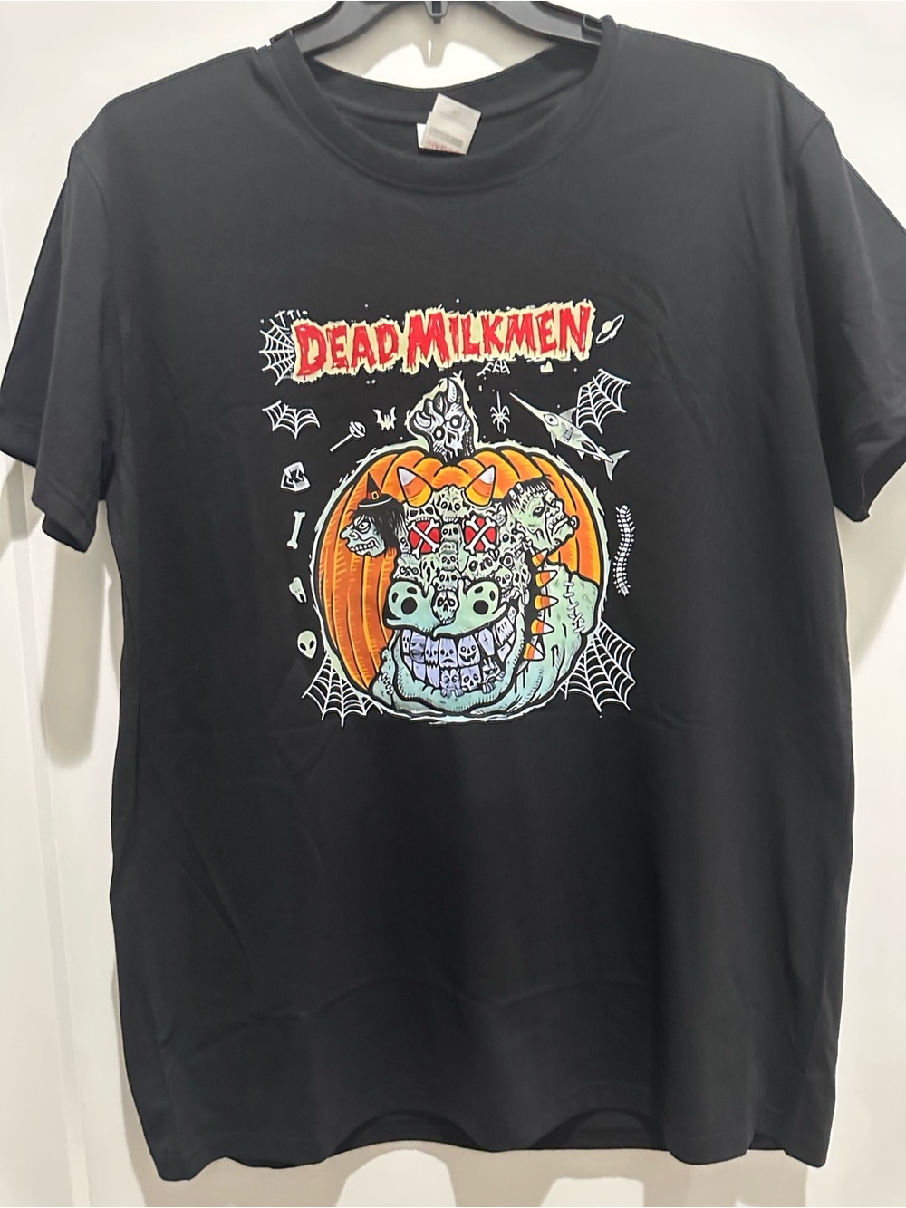 Black Dead Milkmen Graphic Tee - Pumpkin Skull Design